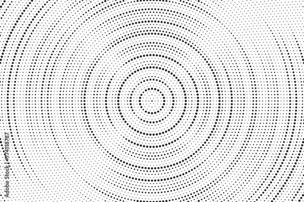 Radial halftone spotted and dotted gradient background. Concentric stains texture with fading effect. Black and white rough wallpaper. Grunge monochrome geometric backdrop. Vector illustration. Radial halftone spotted and dotted gradient background. Concentric stains texture with fading effect. Black and white rough wallpaper. Grunge monochrome geometric backdrop. Vector illustration.