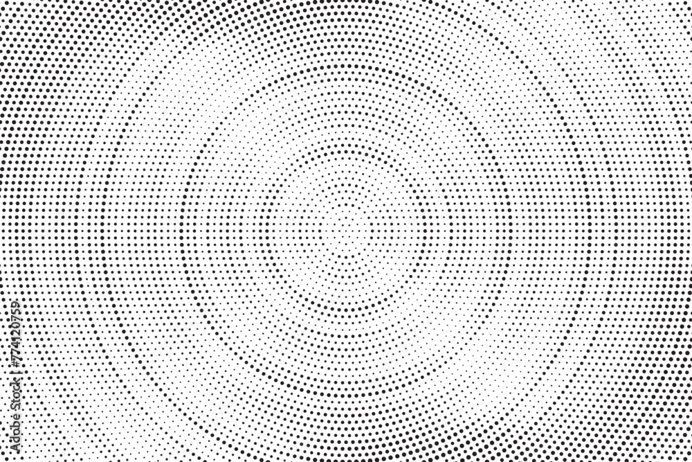 Radial halftone spotted and dotted gradient background. Concentric stains texture with fading effect. Black and white rough wallpaper. Grunge monochrome geometric backdrop. Vector illustration. Radial halftone spotted and dotted gradient background. Concentric stains texture with fading effect. Black and white rough wallpaper. Grunge monochrome geometric backdrop. Vector illustration.
