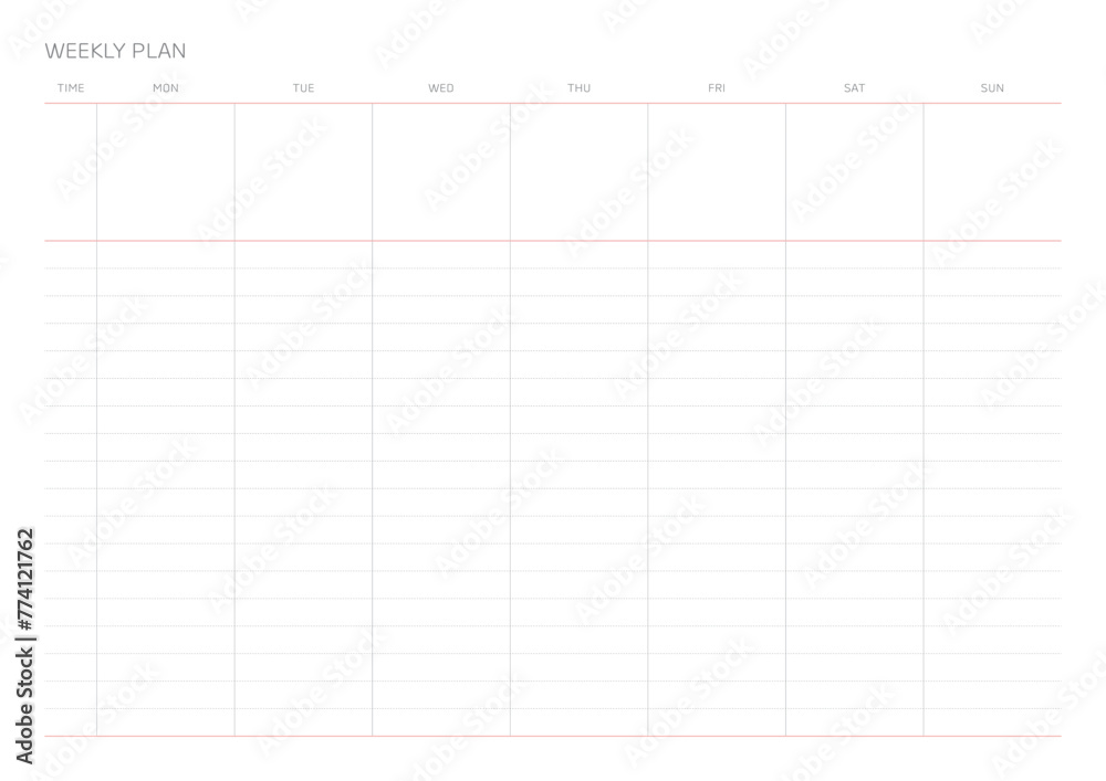 A weekly plan design template in a modern, simple, and minimalist style. Note, scheduler, diary, calendar, planner document template illustration. A weekly plan design template in a modern, simple, and minimalist style. Note, scheduler, diary, calendar, planner document template illustration.