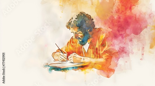 Apostle Paul s Faithful Writing from Prison Inspired Minimalist Watercolor Painting, Watercolor Biblical Illustration ,copy space , minimalist