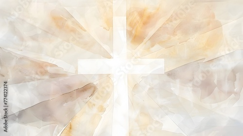 Radiant Minimalist Watercolor Cross Painting Representing Faith and Salvation Ideal for Church Bulletin Cover or Religious Decor, Watercolor Biblical Illustration ,copy space , minimalist