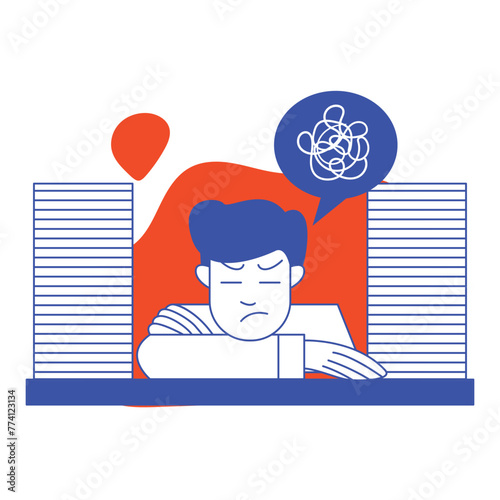 flat illustration of tired employee working, for digital industrial design purposes. white background