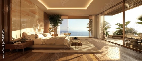 Luxurious Bedroom on wooden floor front view --ar 7:3 --v 6.0 - Image #4 @kashif320 photo