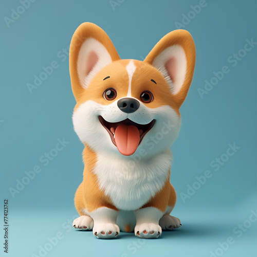 Cute funny kawaii fluffy cartoon orange corgi puppy with dot eyes, smiling face, red tongue sticking out of mouth in sitting playful pose. Lovely pet minimal style.. generative ai 
