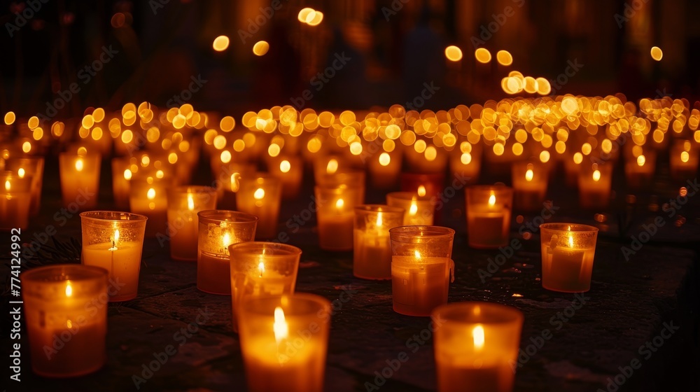 Holy Saturday night, candles in vigil, a serene reflection of faith and patience - obrazy, fototapety, plakaty 