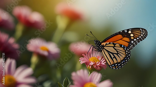  Symphony of Nature: Flowers in Bloom and Butterfly Portraits, beautiful scenery, AI Generative