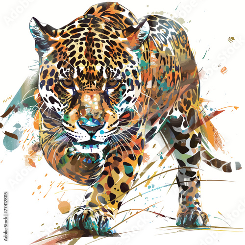 a drawing of a leopard with a colorful background.