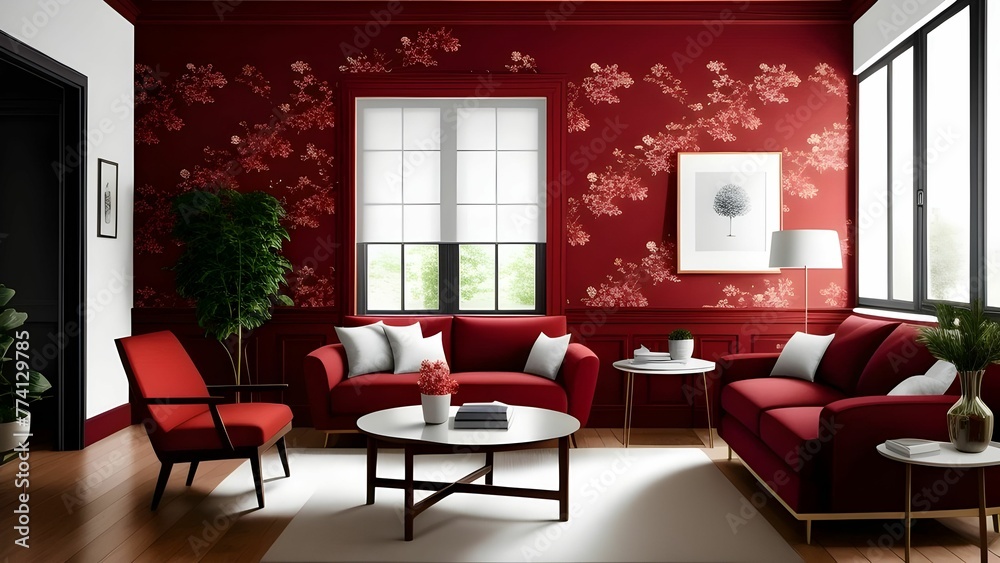 Fototapeta premium living room with interior decoration and red sofa
