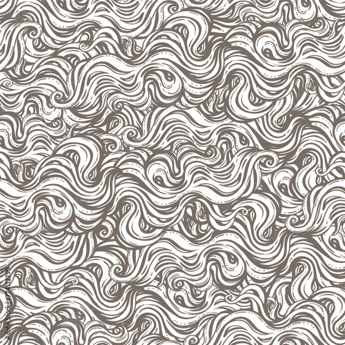 Vector color abstract hand-drawn hair pattern with waves and clouds Vector se...