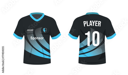 Soccer jersey sport t-shirt design. Front and back view soccer uniform. Sport shirt mock up. Vector stock © Jessica