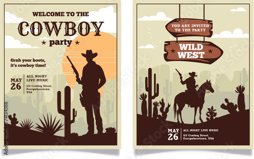 Collection of Wild West cowboy party posters.