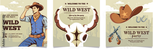 Collection of Wild West cowboy party posters.
