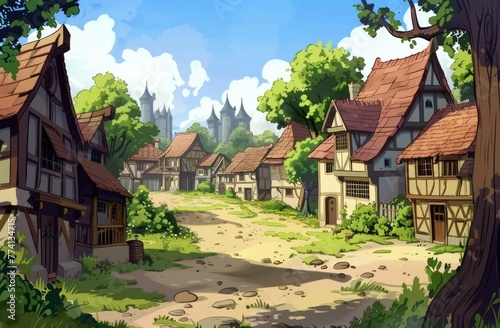 Medieval Cartoon Village Street: Children's Story Fairytale Background