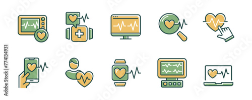 collection of cardiogram heartbeat monitoring icon set heart pulse cardiology life care diagnosis vector illustration for web and app