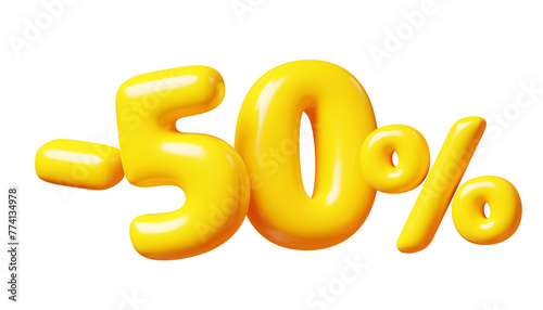 Balloon number minus fifty percent sign for sale concept. 3d render illustration