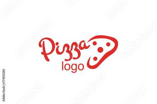 Creative red slice of cheese pizza. Logo vector design symbol