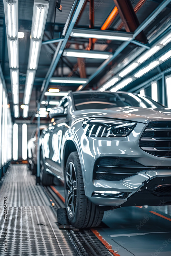 Fototapeta premium auto painting worker. car in a paint chamber during repair work