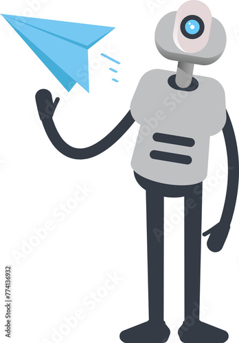 Robot Character Holding Paper Plane 