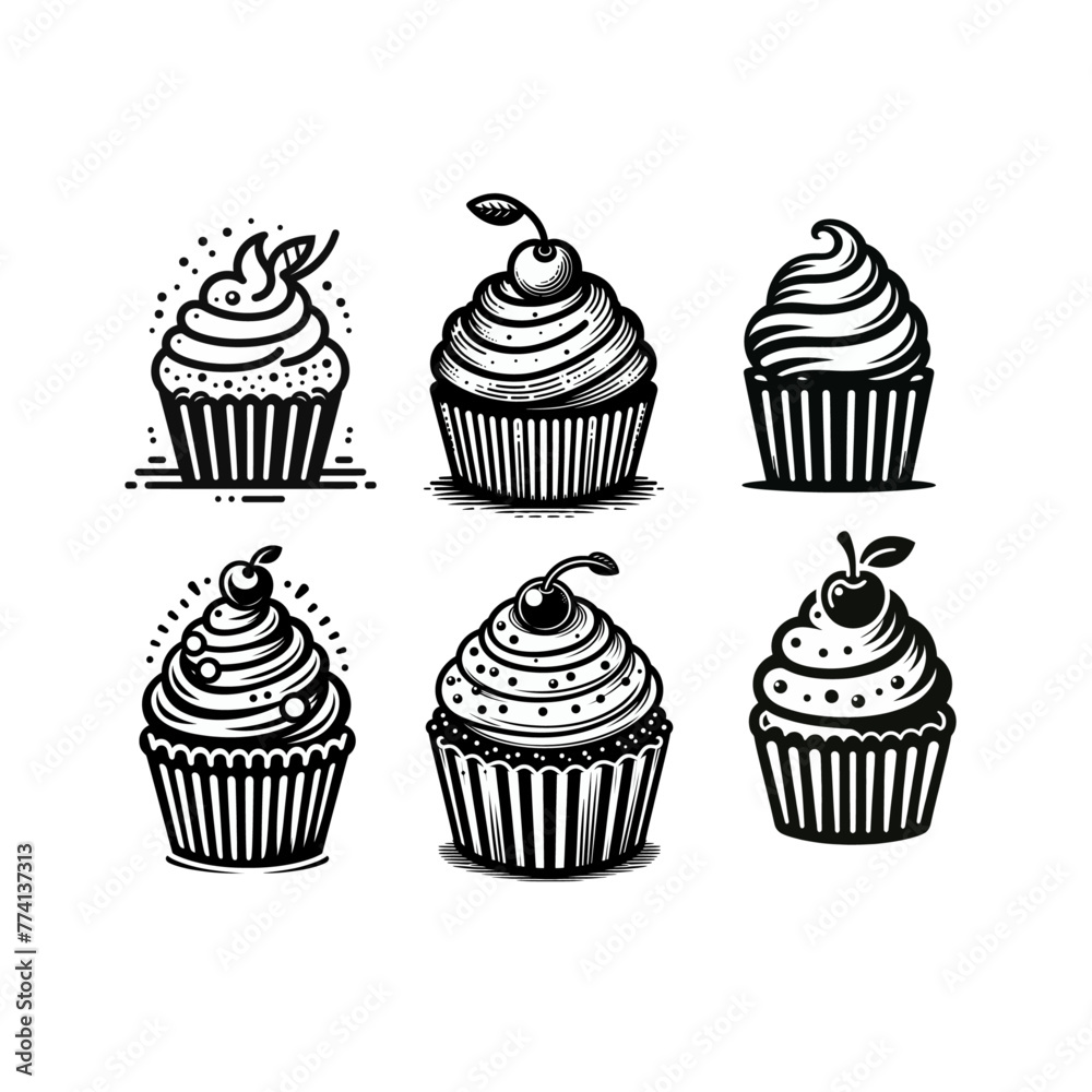 Set of cupcakes isolated vector illustration