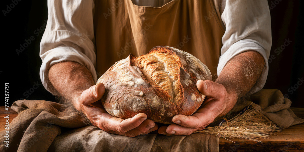 Artisan Baker Holding Freshly Baked Bread
