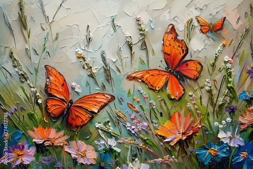 butterfly on the flower paintings that look real  generative ai
