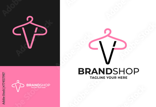 Clothes hanger for W initial logo vector, Minimalist boutique logo design illustration. Initial capital letter W elegant hanger icon