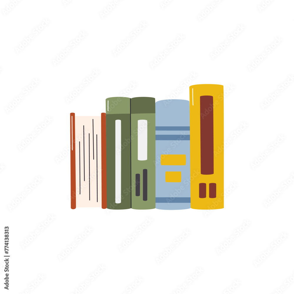 Back to school and education concept design in hand drawn flat style. Literacy day vector illustration. World Book Day isolated white. Office stack of textbooks. Learning and knowledge graphic element