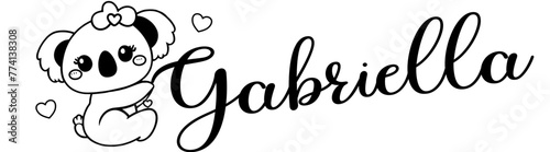 Gabriella - black color - name written - Word with Koala kawaii for websites, baby shower, greetings, banners, cards-shirt, sweatshirt, prints, cricut, silhouette, sublimation