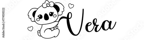 Vera - black color - name written - Word with Koala kawaii for websites, baby shower, greetings, banners, cards-shirt, sweatshirt, prints, cricut, silhouette, sublimation