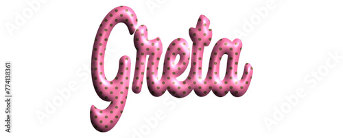 Greta - pink color with dots, fabric style -name - three-dimensional effect tubular writing - Vector graphics - Word for greetings, banners, card, prints, cricut, silhouette, sublimation