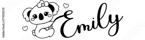 Emily - black color - name written - Word with Koala kawaii for websites, baby shower, greetings, banners, cards-shirt, sweatshirt, prints, cricut, silhouette, sublimation