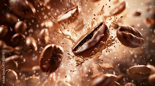 Abstract coffee bean explosion  pastry shards  avant-garde energy  captivating 2D.