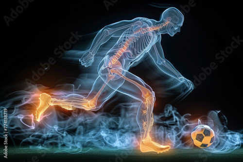 Soccer Player's Running X-Ray: Holographic Skeleton Revealing Injury Risks