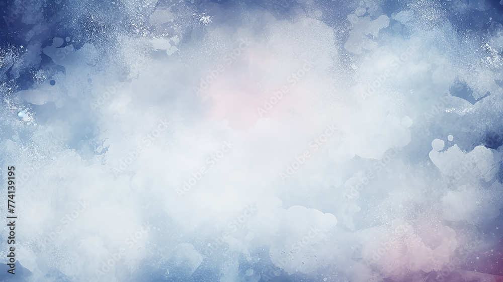 Fototapeta premium Abstract landscape in blue and white clouds, watercolor background postcard