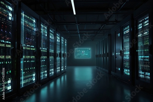 Server room data center for cloud computing, ai generating © Mohamed