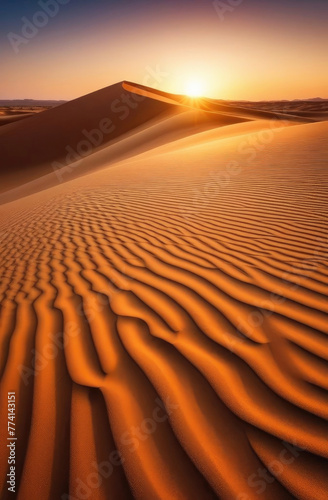 Beautiful sand dunes in the desert on sunset  vertical picture