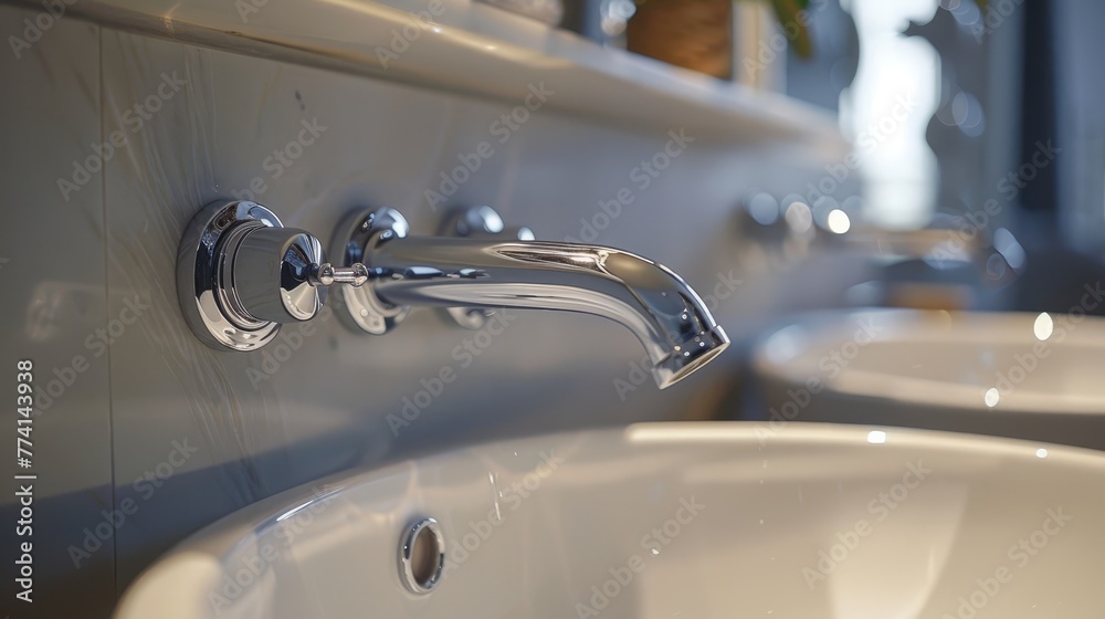 Inspired bathroom setup featuring a close-up on an ideal mixer tap, highlighting its superior quality and innovative design Inspired bathroom setup featuring a close-up on an ideal mixer tap, highlighting its superior quality and innovative design