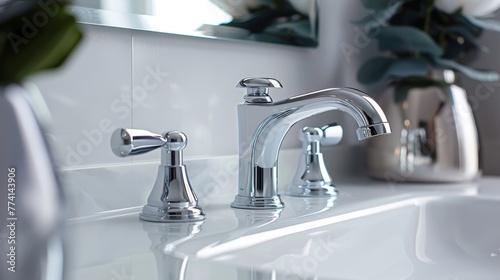 Inspired bathroom setup featuring a close-up on an ideal mixer tap, highlighting its superior quality and innovative design