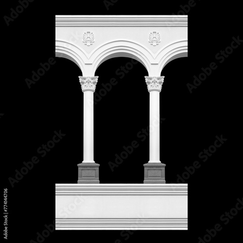 Details, elements of buildings classical architecture. Isolated on a black. Templates for art, design.