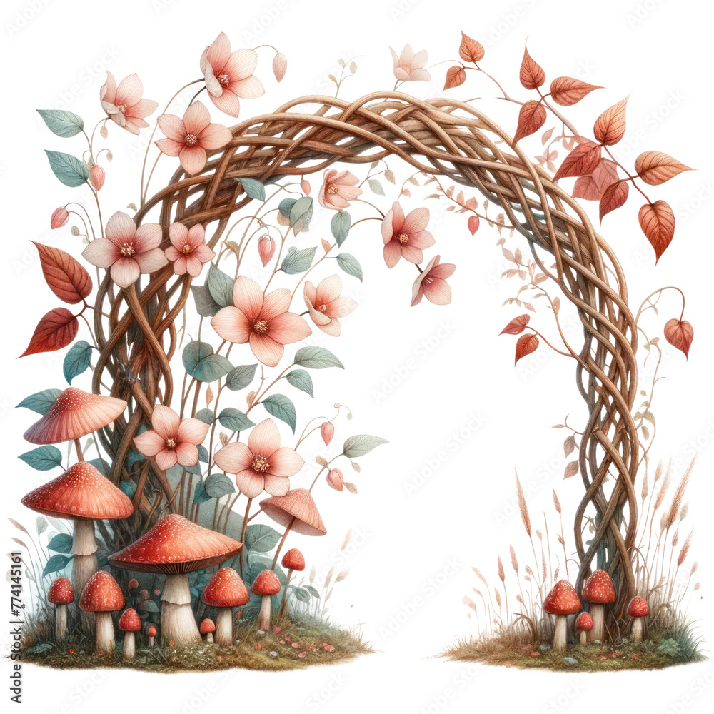 Cute flower arch  watercolor , Woodland animals watercolor illustration