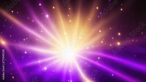 Asymmetric Purple light burst, rays of lights on dark Maroon background with the color of yellow, golden sparkling and bokeh