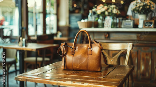 old leather handbag on a table