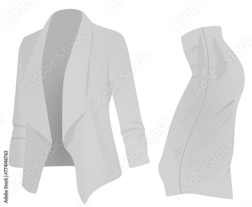 Grey  woman suit and skirt. vector illustration