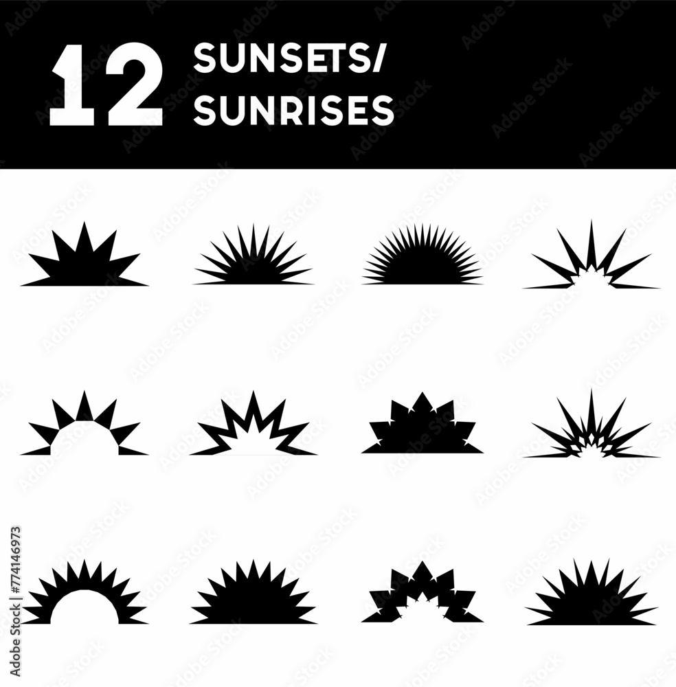 Sunset or sunrise icon set