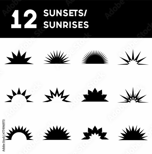 Sunset or sunrise icon set