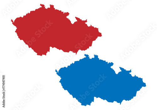 Mapa rojo y azul de República Checa en fondo blanco.
