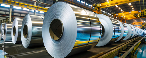 Aluminum rolls in industrial manufacturing plant