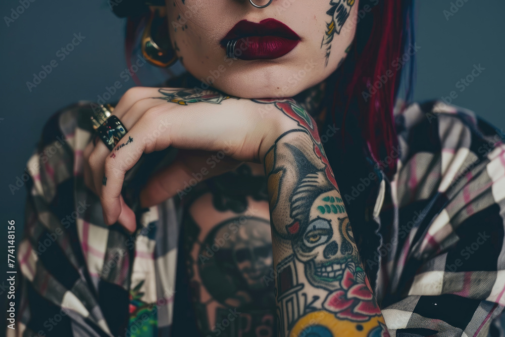 personas con tatuajes por todo el cuerpo y la cara, plano entero  - obrazy, fototapety, plakaty 