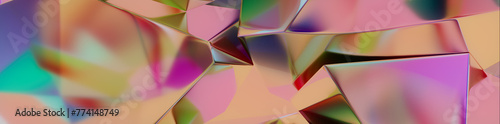 Crystal Pieces with Vibrant Multicolored hues create a Glossy Tech Banner. Futuristic 3D Render. photo
