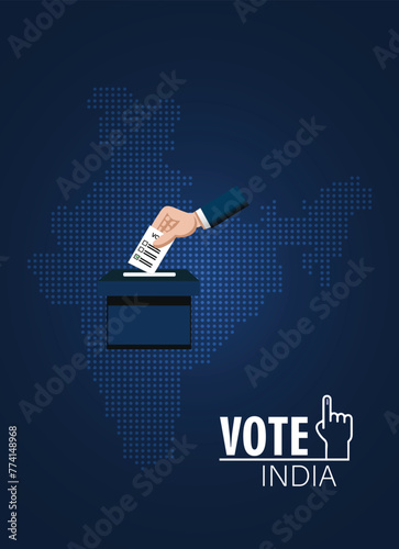 vote India Hand puts vote bulletin into ballot box vector poster